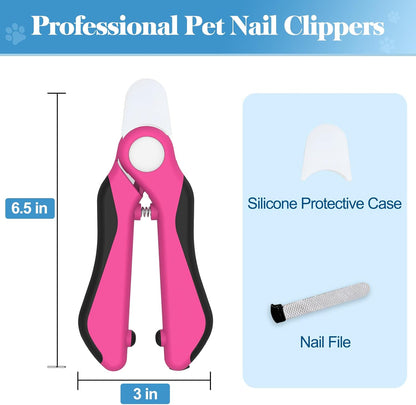 Heavy Duty Dog Nail Clippers and Trimmers, Professional Pet Nail Clippers with Nail File for Dogs Cats Small Animal, Claw Clippers with Safety Guard to Prevent Over-Cutting, Pink