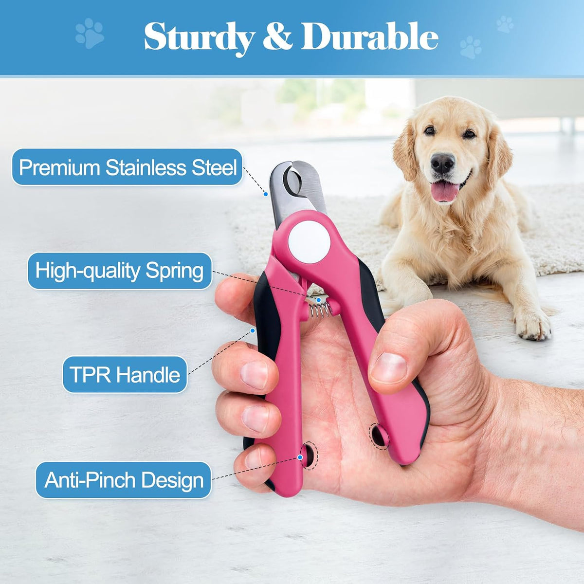 Heavy Duty Dog Nail Clippers and Trimmers, Professional Pet Nail Clippers with Nail File for Dogs Cats Small Animal, Claw Clippers with Safety Guard to Prevent Over-Cutting, Pink