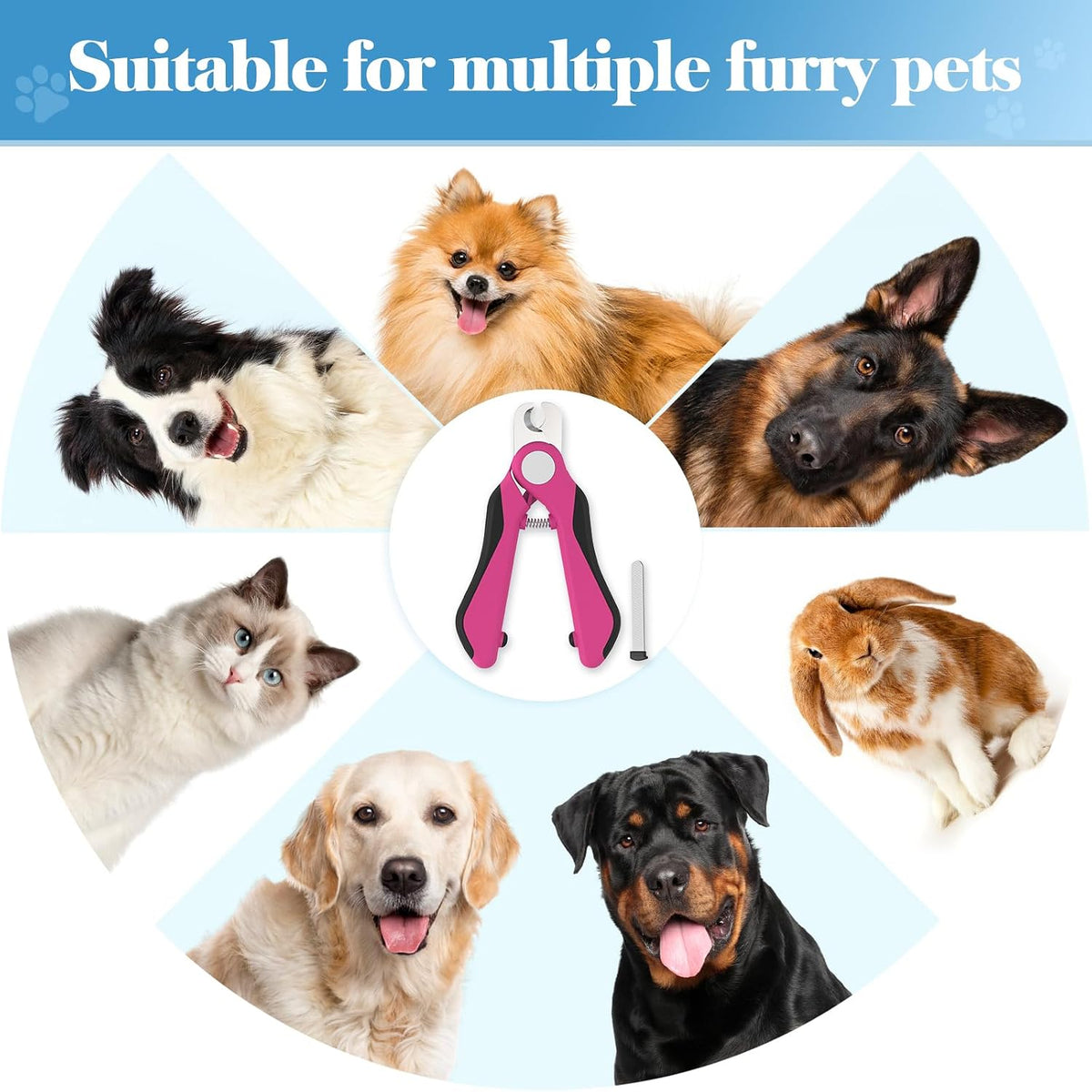 Heavy Duty Dog Nail Clippers and Trimmers, Professional Pet Nail Clippers with Nail File for Dogs Cats Small Animal, Claw Clippers with Safety Guard to Prevent Over-Cutting, Pink