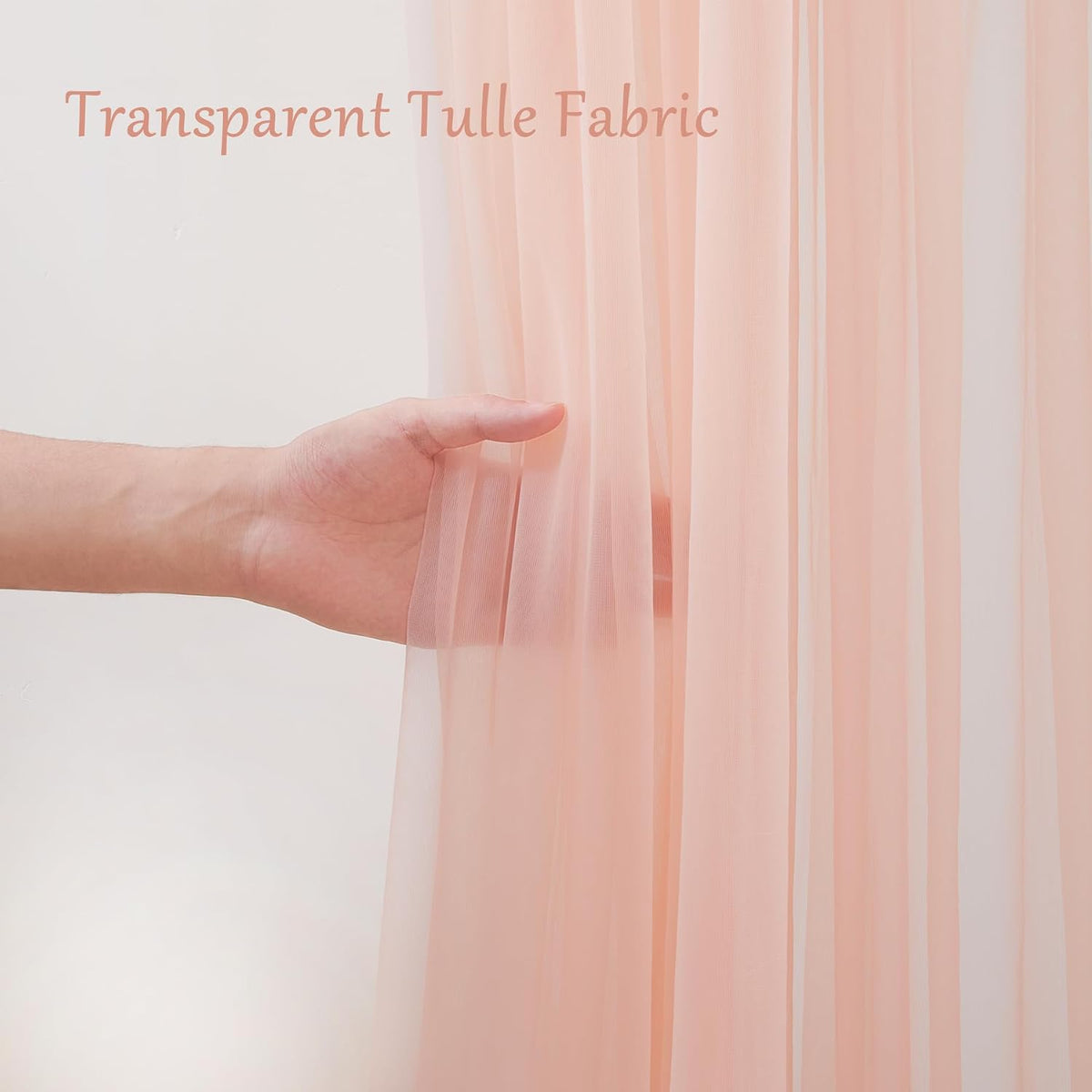 10×8ft Peach Tulle Curtain Backdrop with Lights String for Parites, Sheer Backdrop Curtain Drapes for Wedding Photo Baby Shower Photography Birthday Party