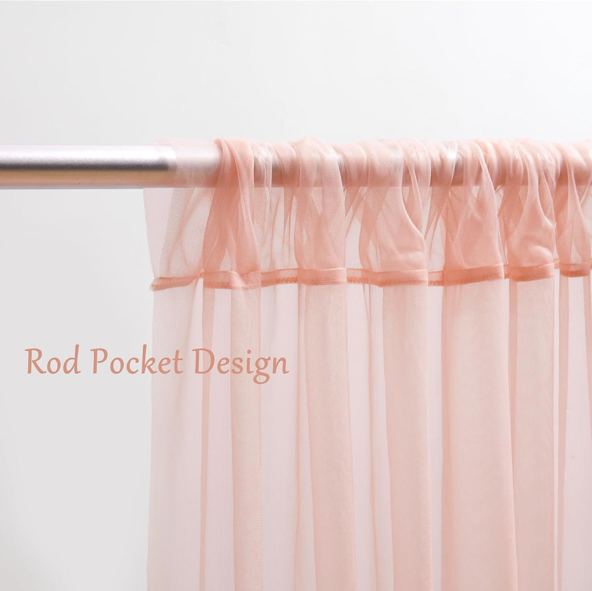 10×8ft Peach Tulle Curtain Backdrop with Lights String for Parites, Sheer Backdrop Curtain Drapes for Wedding Photo Baby Shower Photography Birthday Party