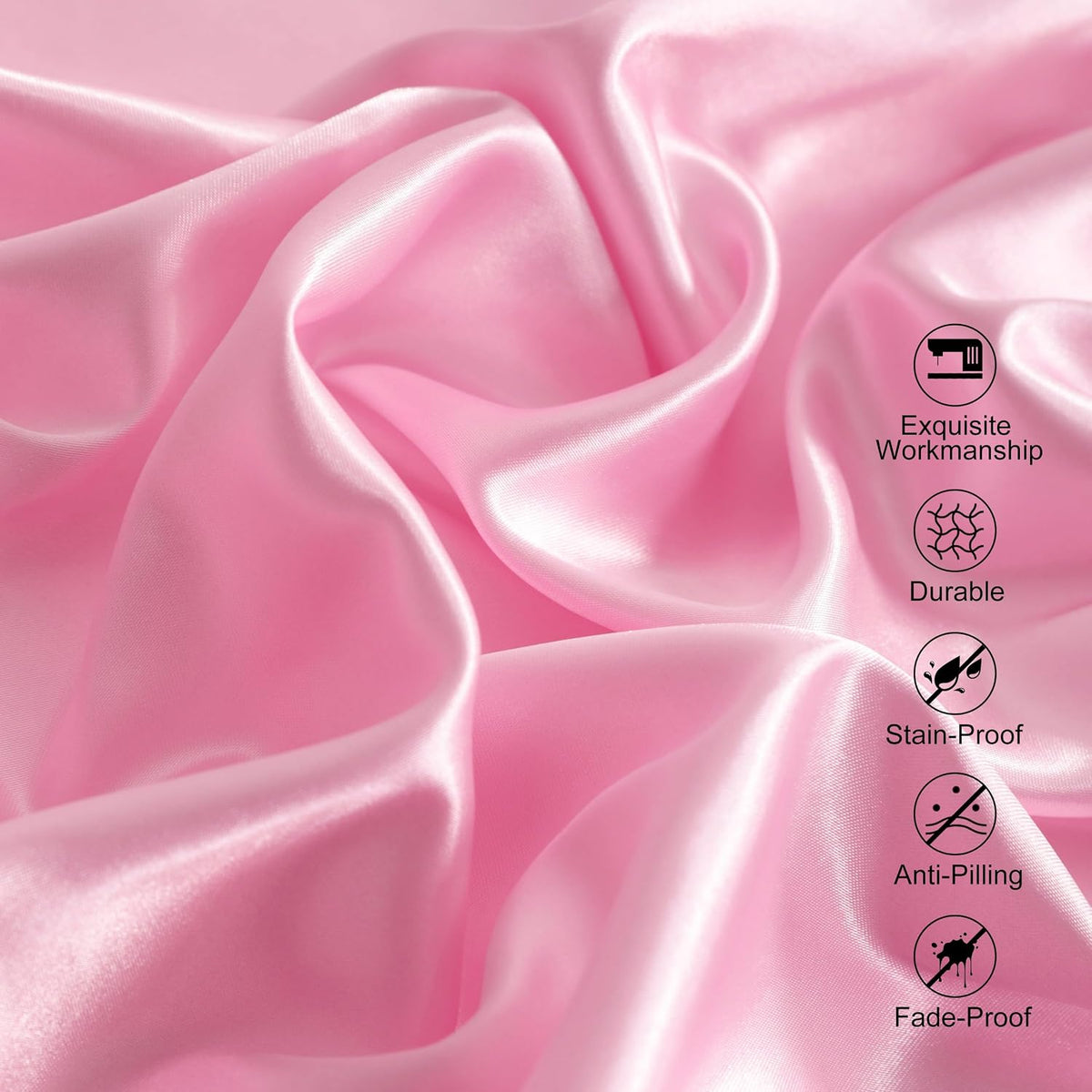 Queen Pink Satin Sheet Set - Luxury Soft Silky Bed Sheets Set for Hair and Skin, 4 Pieces Bed Set with 15" Deep Pocket Fitted Sheet, Flat Sheet & 2 Pillowcase, Non-Fading Wrinkle Resistant