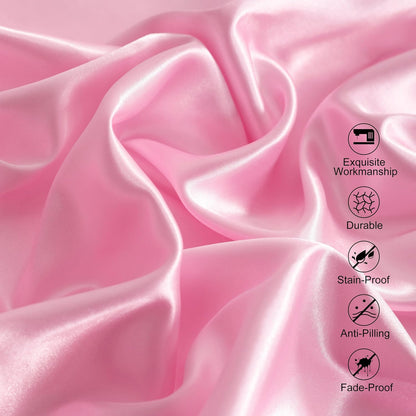 Queen Pink Satin Sheet Set - Luxury Soft Silky Bed Sheets Set for Hair and Skin, 4 Pieces Bed Set with 15" Deep Pocket Fitted Sheet, Flat Sheet & 2 Pillowcase, Non-Fading Wrinkle Resistant