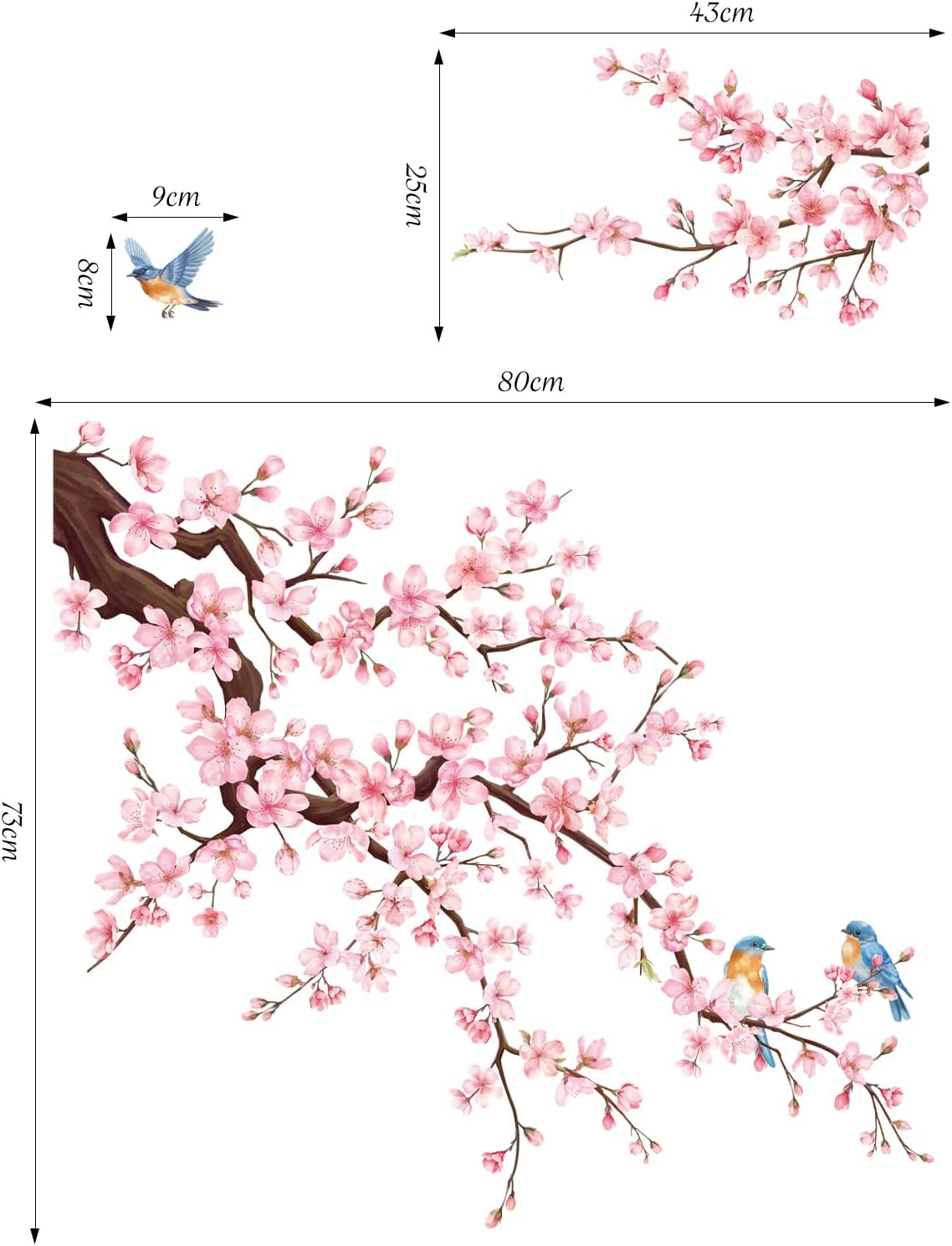 Cherry Blossom Wall Decals, Pink Flower Tree Branch Wall Sticker