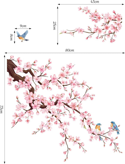 Cherry Blossom Wall Decals, Pink Flower Tree Branch Wall Sticker