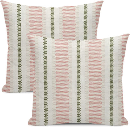 Pink Sage Green Pillow Covers 18x18 Inch 2 Pcs Boho Preppy Polka Dots Striped Decor Throw Pillows Modern Geometric Outdoor Farmhouse Decoration Pillowcase Linen Cushion Cover for Couch Sofa