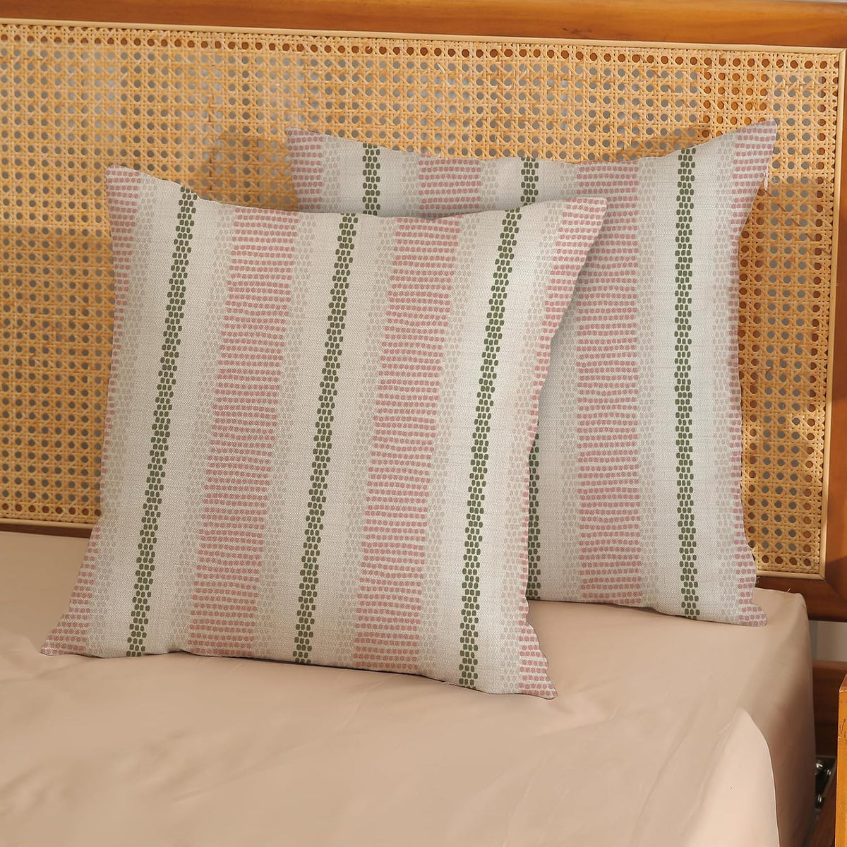 Pink Sage Green Pillow Covers 18x18 Inch 2 Pcs Boho Preppy Polka Dots Striped Decor Throw Pillows Modern Geometric Outdoor Farmhouse Decoration Pillowcase Linen Cushion Cover for Couch Sofa