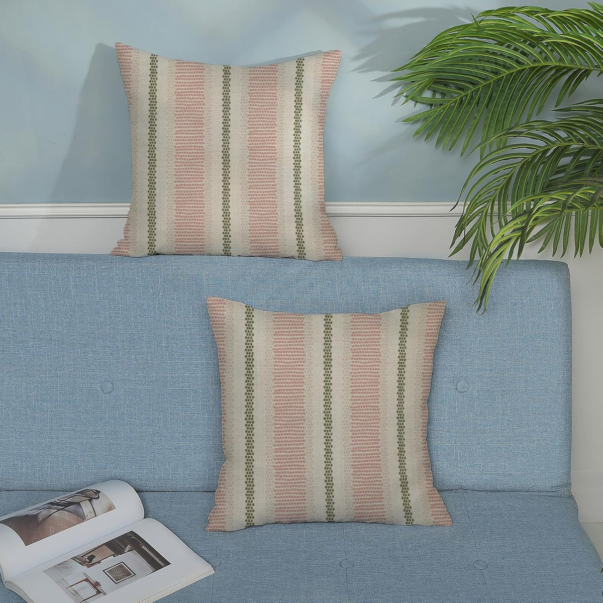 Pink Sage Green Pillow Covers 18x18 Inch 2 Pcs Boho Preppy Polka Dots Striped Decor Throw Pillows Modern Geometric Outdoor Farmhouse Decoration Pillowcase Linen Cushion Cover for Couch Sofa