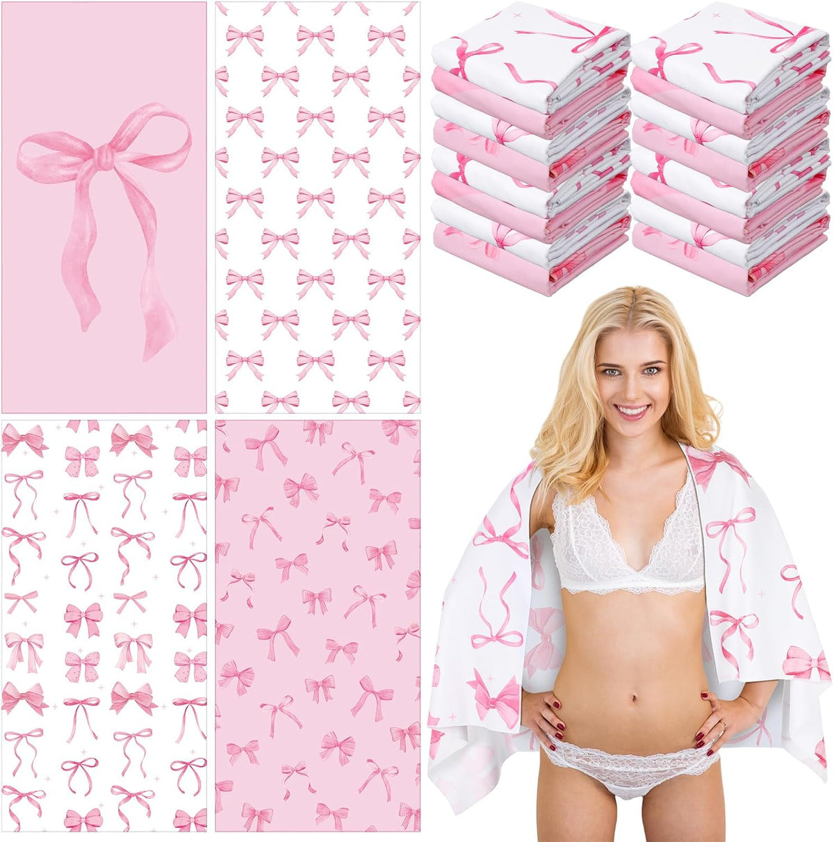 Oversized Pink Bow Beach Towel Coquette Party 60x30 Inch