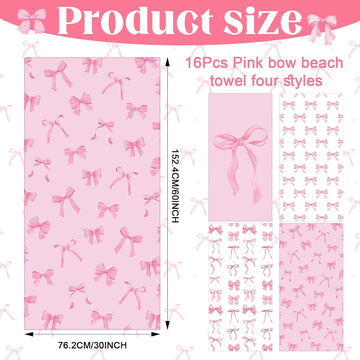 Oversized Pink Bow Beach Towel Coquette Party 60x30 Inch