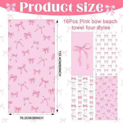 Oversized Pink Bow Beach Towel Coquette Party 60x30 Inch
