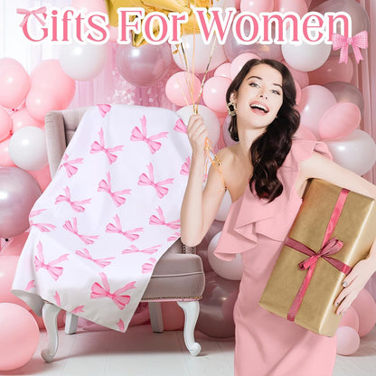 Oversized Pink Bow Beach Towel Coquette Party 60x30 Inch