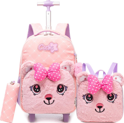 Girls Led Rolling Backpack for Kids Backpacks with Wheels Travel Luggage for Girls Backpacks for Kids with Lunch Box Cute Kawaii Backpack for Elementary