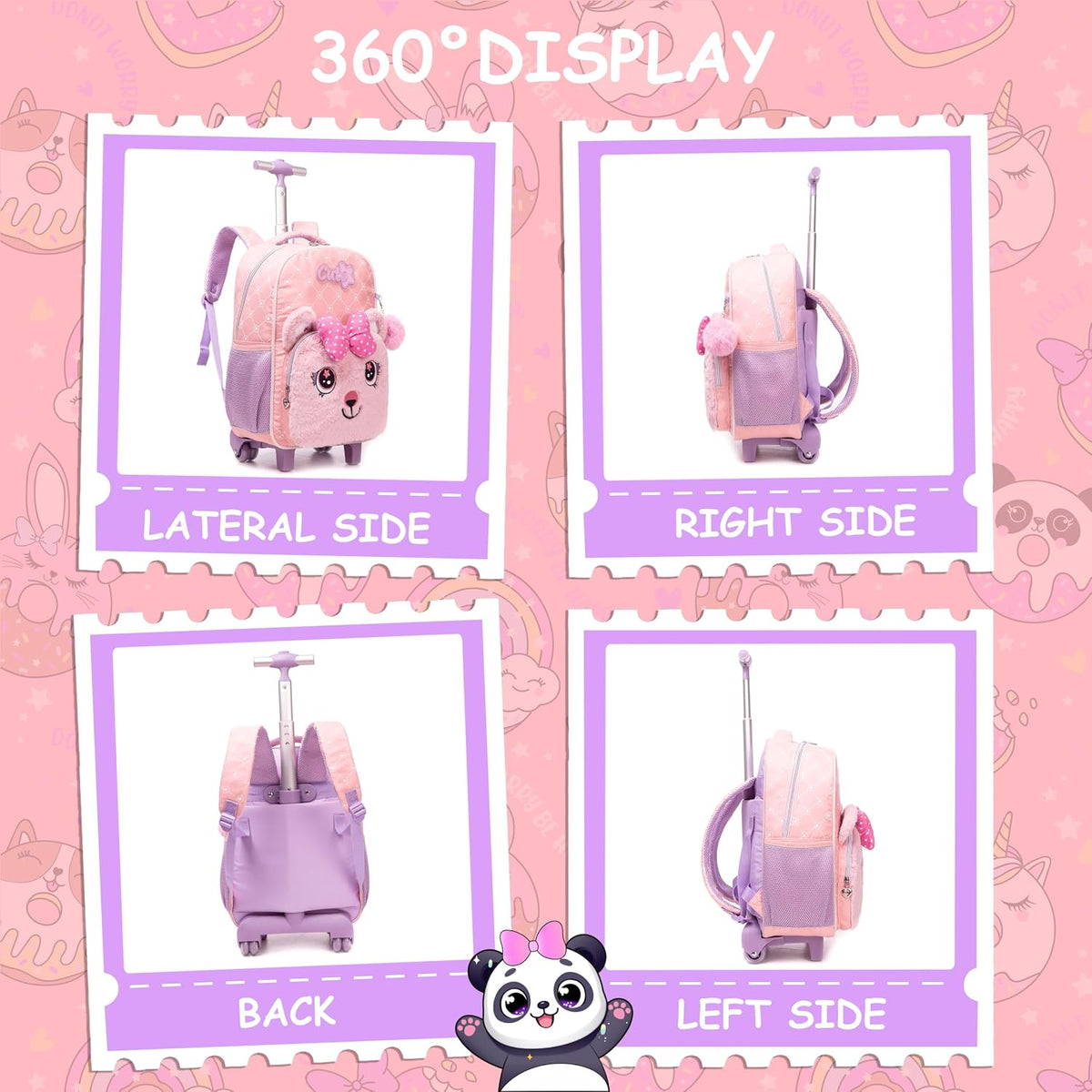Girls Led Rolling Backpack for Kids Backpacks with Wheels Travel Luggage for Girls Backpacks for Kids with Lunch Box Cute Kawaii Backpack for Elementary