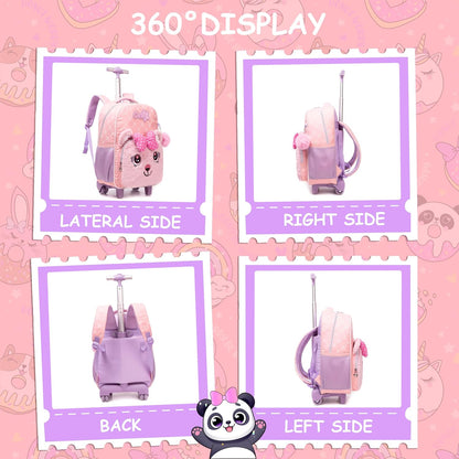 Girls Led Rolling Backpack for Kids Backpacks with Wheels Travel Luggage for Girls Backpacks for Kids with Lunch Box Cute Kawaii Backpack for Elementary