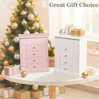 Jewelry Boxes for Women, 5-Layer Large Leather Jewelry Organizer Box with Mirror and Drawers, Jewelry Storage for Necklaces Earrings Rings Bracelets (Pink)
