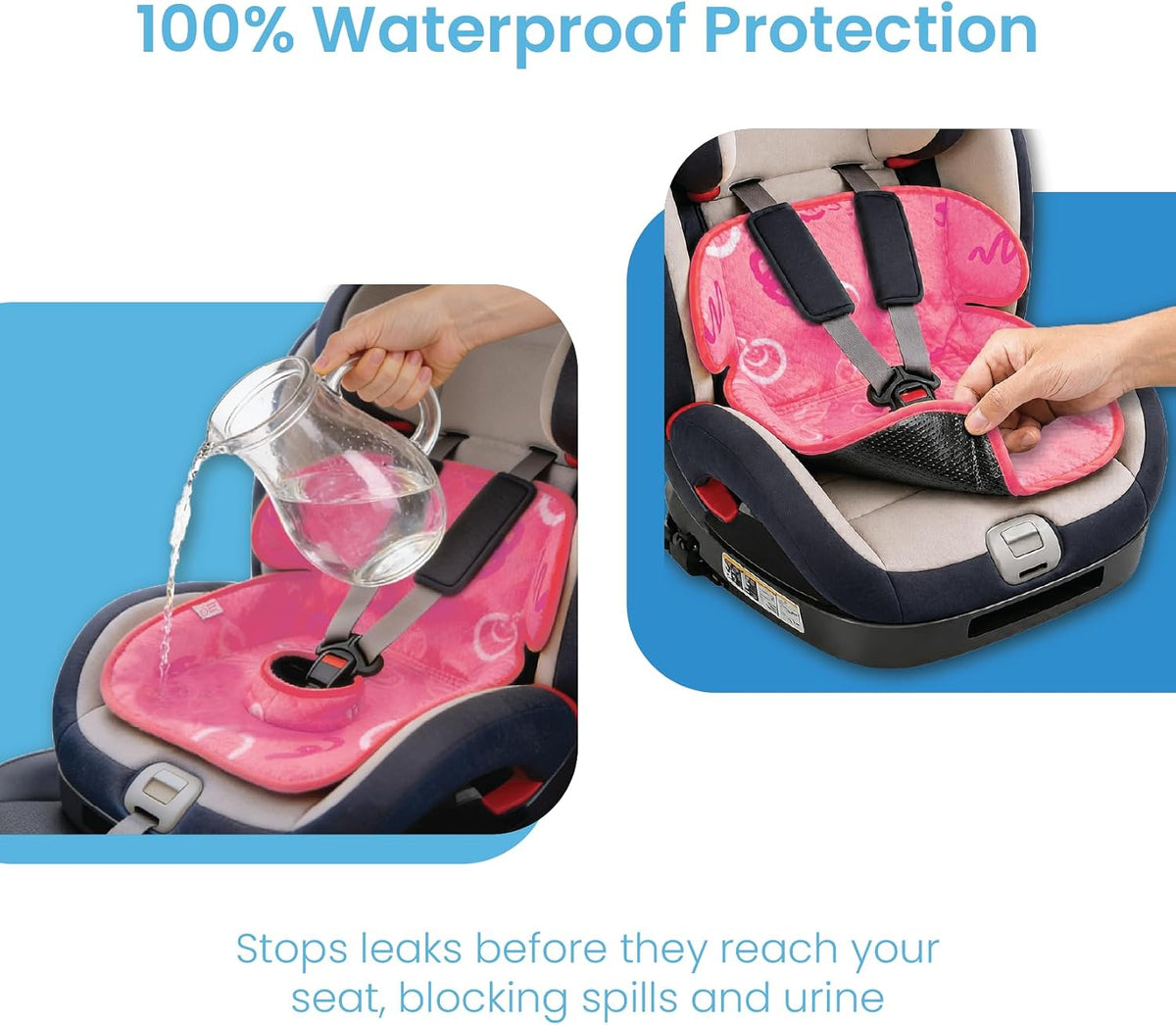 Piddle Pad 2-Pack, Potty Training Car Seat Protector, Toddler Car Seat Cover & Stroller Protector, Machine Washable Waterproof Car Seat, Anti-Slip, Universal Fit (Pink)