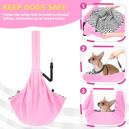 Lukovee Pet Sling, Hand Free Dog Sling Carrier Adjustable Padded Strap Tote Bag, Shoulder Bag with Safety Belt & Front Pocket for Small Dog Cat Puppy (Pink-WY,S)