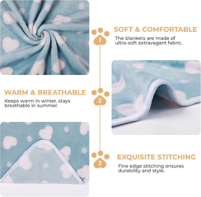 1 Pack 3 Blankets Super Soft Cute Dot Pattern Pet Blanket Flannel Throw for Dog Puppy Cat Purple/Pink/Cyan Small