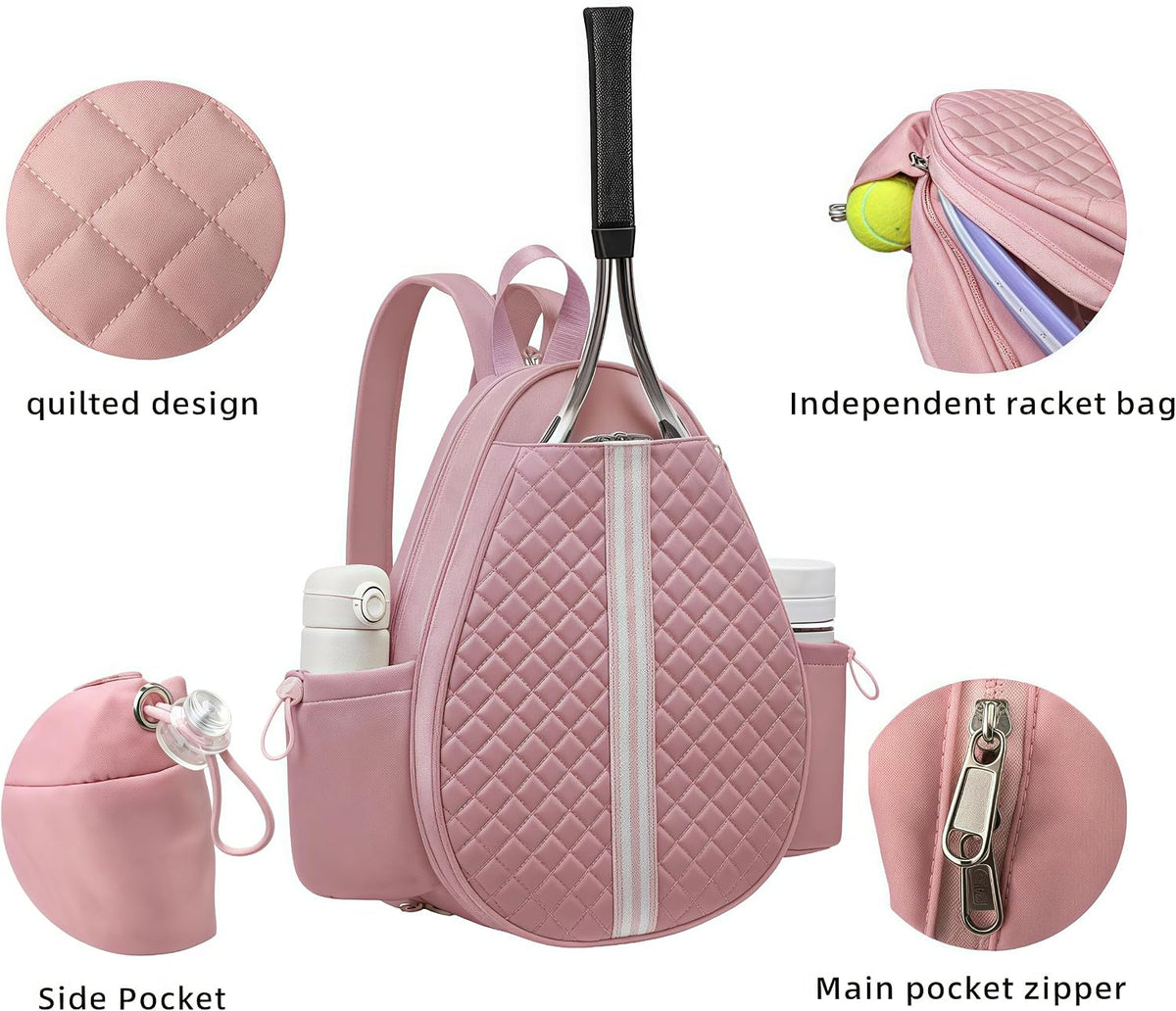 Tennis bag for women - Quilted Sling Grid Design Water repellent Two Side Pockets Dry wet separation independent pocket Friend couple gift