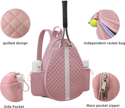 Tennis bag for women - Quilted Sling Grid Design Water repellent Two Side Pockets Dry wet separation independent pocket Friend couple gift