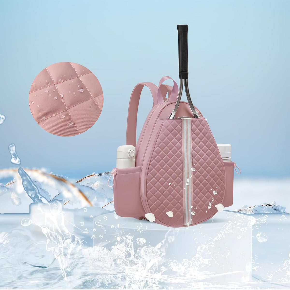 Tennis bag for women - Quilted Sling Grid Design Water repellent Two Side Pockets Dry wet separation independent pocket Friend couple gift