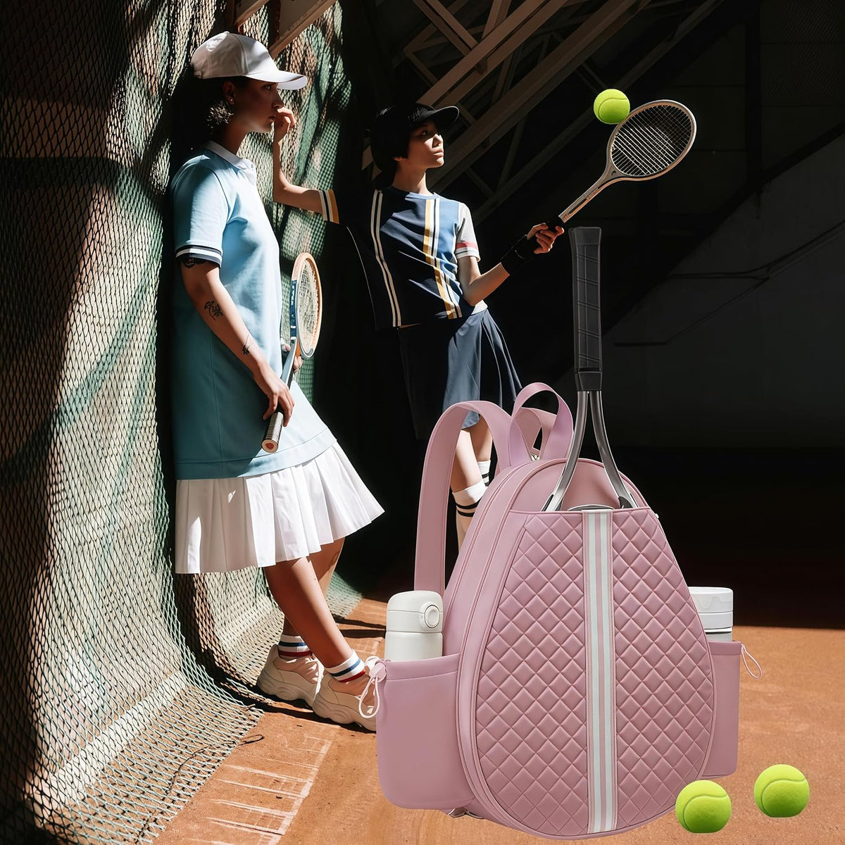 Tennis bag for women - Quilted Sling Grid Design Water repellent Two Side Pockets Dry wet separation independent pocket Friend couple gift