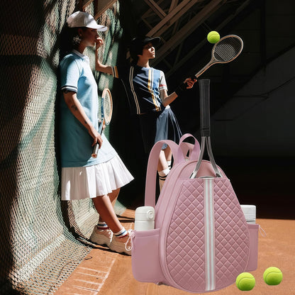 Tennis bag for women - Quilted Sling Grid Design Water repellent Two Side Pockets Dry wet separation independent pocket Friend couple gift
