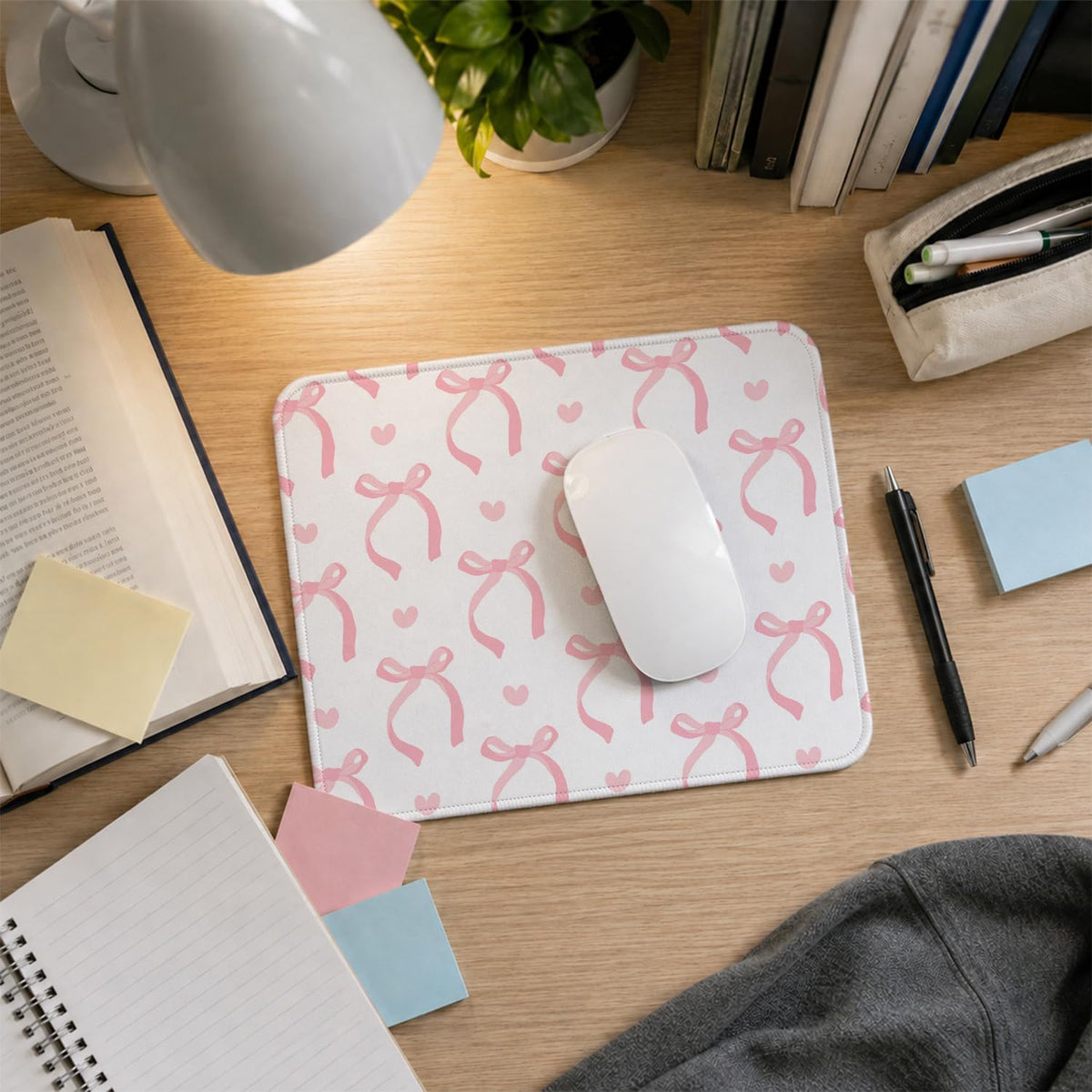 Cute Light Pink Bow Girly Aesthetic Office Mouse Pad, 9.5x7.9 inch