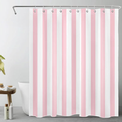 Pink and White Striped Fabric Shower Curtain for Bathroom with 10 Hooks, Vertical Stripe Geometric Shower Curtains for Bathroom, Modern Farmhouse Chic Style Bathroom Shower Curtains, 60x72 Inch