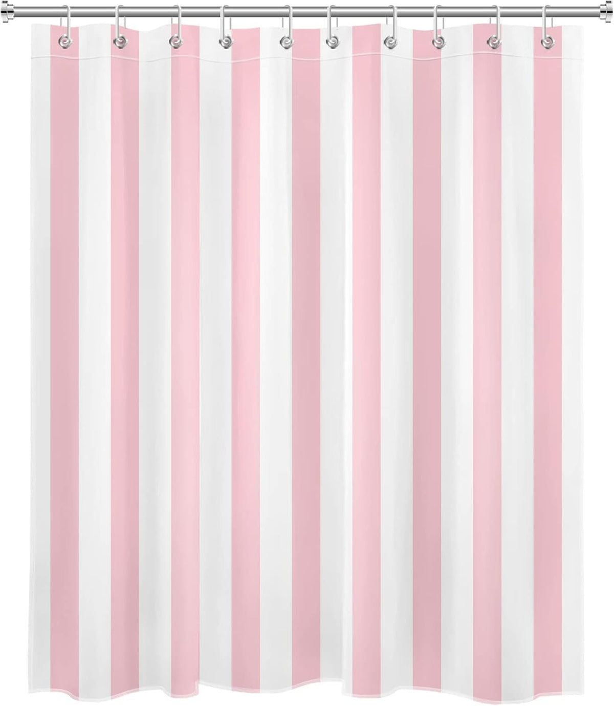 Pink and White Striped Fabric Shower Curtain for Bathroom with 10 Hooks, Vertical Stripe Geometric Shower Curtains for Bathroom, Modern Farmhouse Chic Style Bathroom Shower Curtains, 60x72 Inch