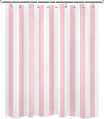 Pink and White Striped Fabric Shower Curtain for Bathroom with 10 Hooks, Vertical Stripe Geometric Shower Curtains for Bathroom, Modern Farmhouse Chic Style Bathroom Shower Curtains, 60x72 Inch