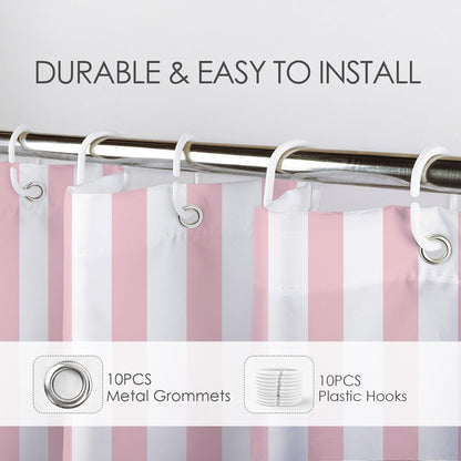 Pink and White Striped Fabric Shower Curtain for Bathroom with 10 Hooks, Vertical Stripe Geometric Shower Curtains for Bathroom, Modern Farmhouse Chic Style Bathroom Shower Curtains, 60x72 Inch