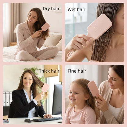 Paddle Detangling Hair Brushes for Women, Detangler Brush for Thick, Curly, Long, Wet & Dry Hair, Hairbrush with Solid Wood Handle & Cushion Base (Pink)