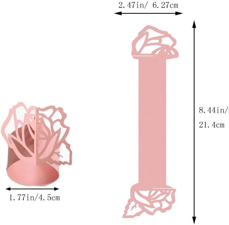 Pink Disposable Rose Flower Napkin Rings Laser Cut Foil Paper Napkin Holder for Wedding Party Dinner Table Decor,Special Events and Catering Services, Christmas, Wedding,Party Decoration (60 Pcs)