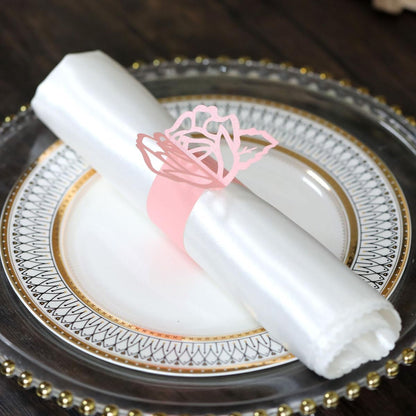 Pink Disposable Rose Flower Napkin Rings Laser Cut Foil Paper Napkin Holder for Wedding Party Dinner Table Decor,Special Events and Catering Services, Christmas, Wedding,Party Decoration (60 Pcs)