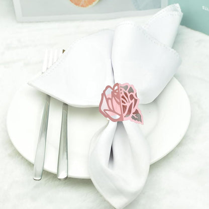 Pink Disposable Rose Flower Napkin Rings Laser Cut Foil Paper Napkin Holder for Wedding Party Dinner Table Decor,Special Events and Catering Services, Christmas, Wedding,Party Decoration (60 Pcs)