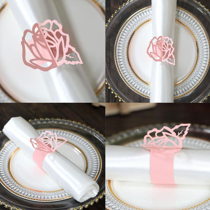 Pink Disposable Rose Flower Napkin Rings Laser Cut Foil Paper Napkin Holder for Wedding Party Dinner Table Decor,Special Events and Catering Services, Christmas, Wedding,Party Decoration (60 Pcs)