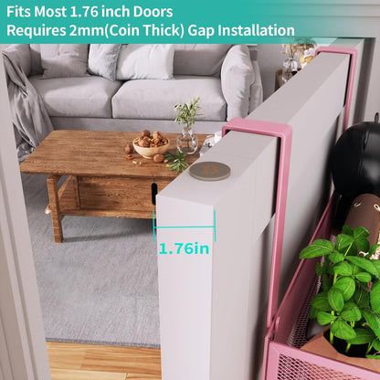 Over The Door Hanger with Coat Hooks and 2 Baskets, Rustproof & Waterproof Pink Over The Door Hooks, Storage Organizer for Hats, Bathroom, Kitchen, Bedroom - Pink