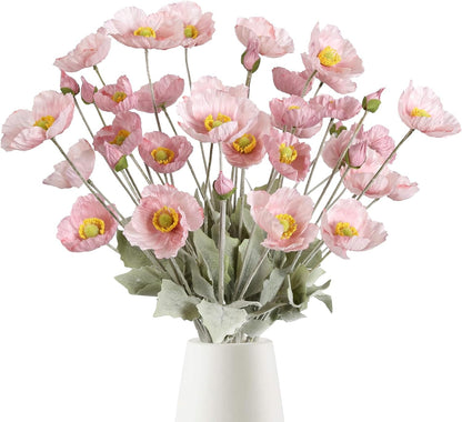 Artificial Poppy Flower,8PCS Faux Pink Poppy Flowers Silk Single Flowers for Wedding Bouquet Party Table Home Decor(Pink)