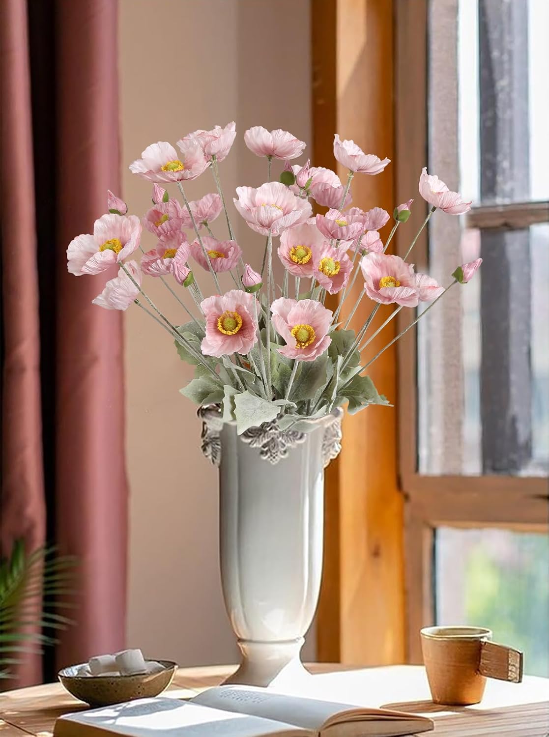 Artificial Poppy Flower,8PCS Faux Pink Poppy Flowers Silk Single Flowers for Wedding Bouquet Party Table Home Decor(Pink)