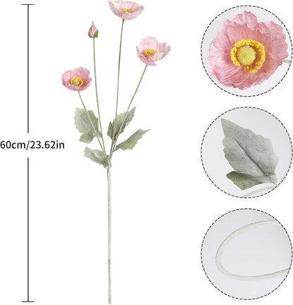 Artificial Poppy Flower,8PCS Faux Pink Poppy Flowers Silk Single Flowers for Wedding Bouquet Party Table Home Decor(Pink)