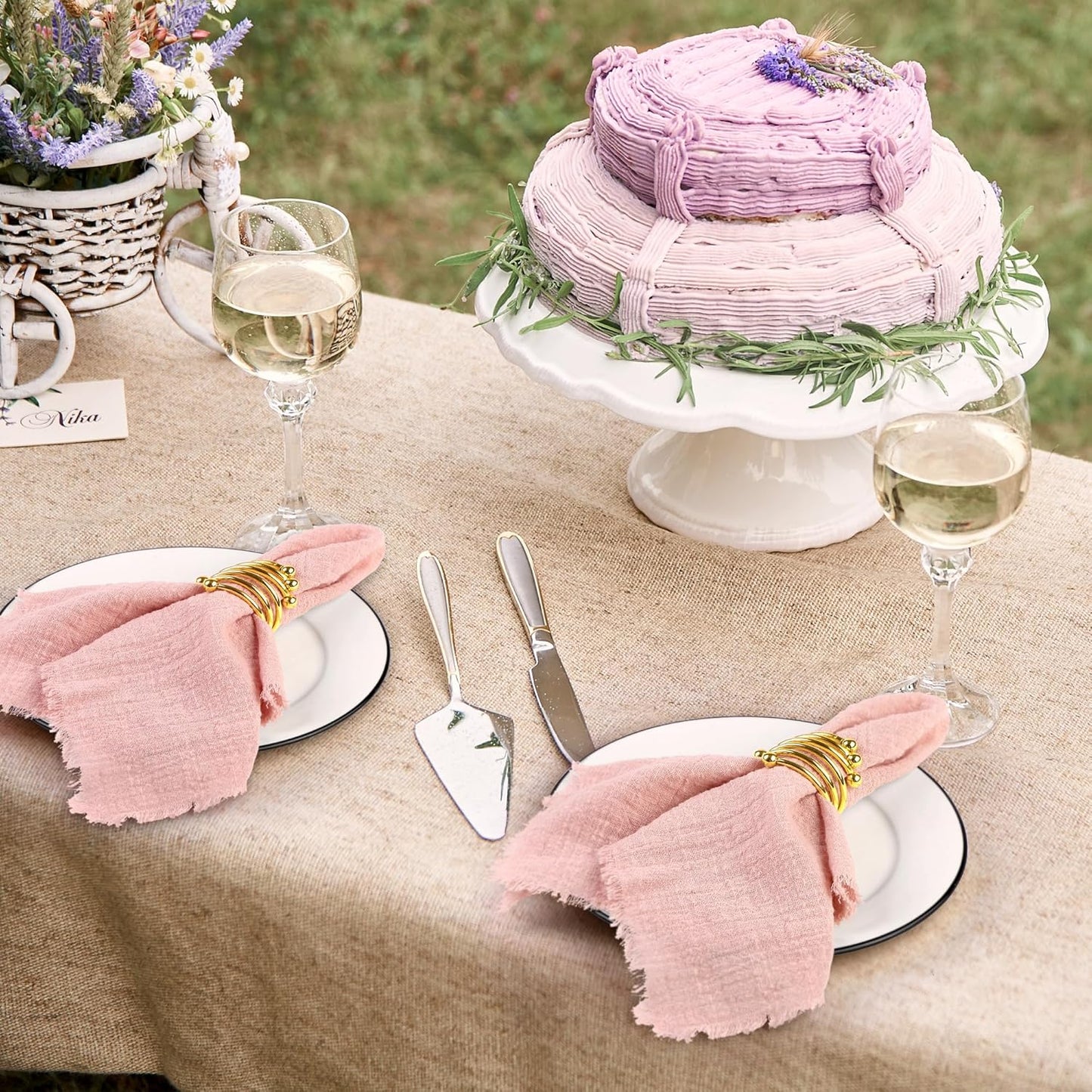 TURSTIN 24 Pieces Cotton Linen Cloth Napkin Handmade Cloth Napkin with Fringe 17 x 17 Inch Soft Cloth Dinner Wedding Napkin Square Rustic Fringe Table Napkin for Dinners, Parties, Weddings, Dusty Pink
