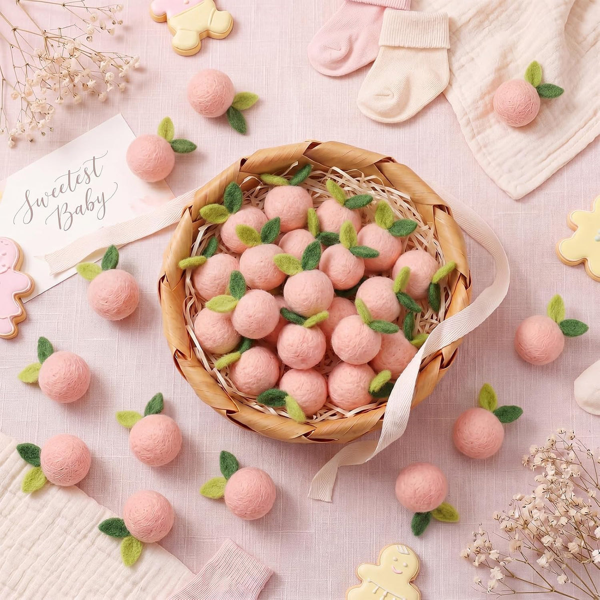 36 Pcs Peach Party Decorations Artificial Felt Fake Peach Cute Faux Peaches Centerpieces for Table Birthday Baby Shower Gender Reveal Party Decor Photography Prop