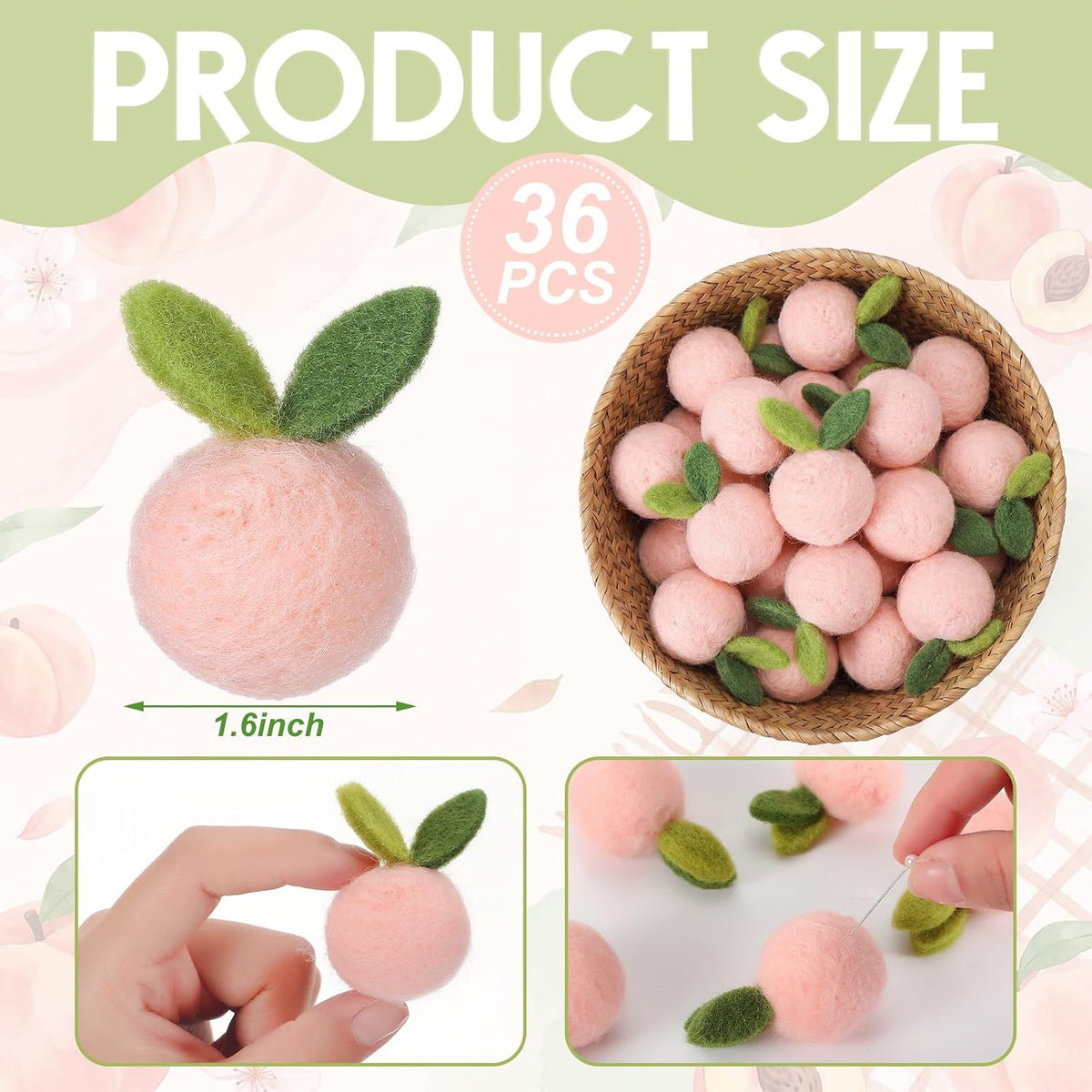 36 Pcs Peach Party Decorations Artificial Felt Fake Peach Cute Faux Peaches Centerpieces for Table Birthday Baby Shower Gender Reveal Party Decor Photography Prop