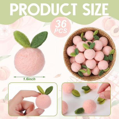 36 Pcs Peach Party Decorations Artificial Felt Fake Peach Cute Faux Peaches Centerpieces for Table Birthday Baby Shower Gender Reveal Party Decor Photography Prop