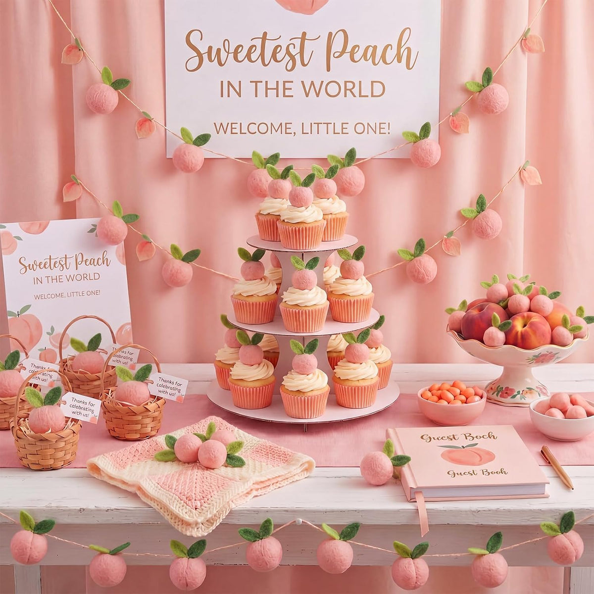 36 Pcs Peach Party Decorations Artificial Felt Fake Peach Cute Faux Peaches Centerpieces for Table Birthday Baby Shower Gender Reveal Party Decor Photography Prop