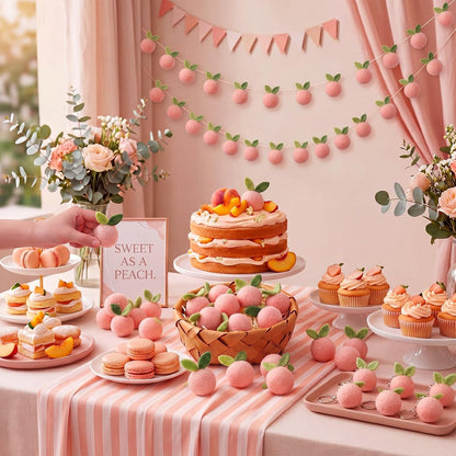 36 Pcs Peach Party Decorations Artificial Felt Fake Peach Cute Faux Peaches Centerpieces for Table Birthday Baby Shower Gender Reveal Party Decor Photography Prop