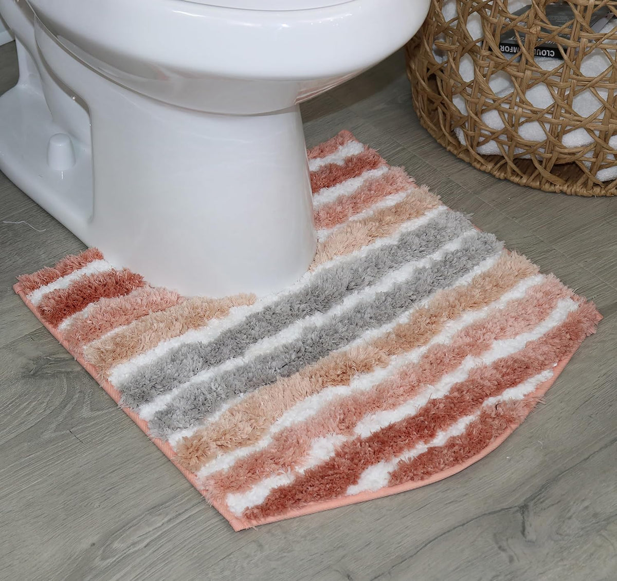 Luxury Toilet Rugs U-Shaped 20x20, Extra Soft and Absorbent Microfiber Bathroom Rugs, Non-Slip Plush Shaggy Bath Mat, Machine Wash Dry, Contour Bathroom Mats for Toilet Base, Coral