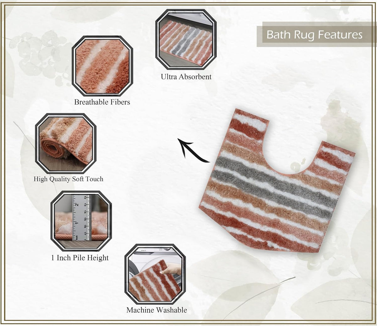 Luxury Toilet Rugs U-Shaped 20x20, Extra Soft and Absorbent Microfiber Bathroom Rugs, Non-Slip Plush Shaggy Bath Mat, Machine Wash Dry, Contour Bathroom Mats for Toilet Base, Coral